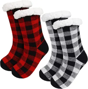 SATINIOR 2 Pairs Women's Slipper Socks Winter Fuzzy Thick Fleece Lining Socks Thermal Christmas Stocking