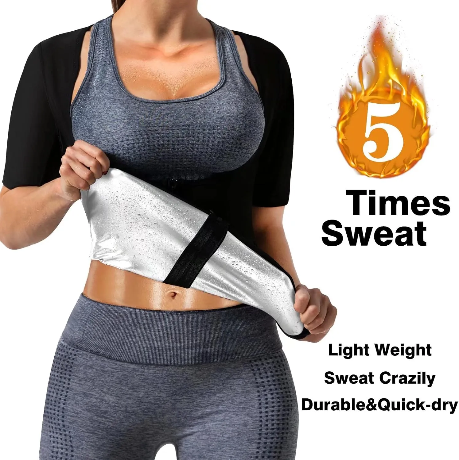 Sauna Shirt for Women Weight Loss Sauna Suit for Women Waist Trainer Sweat Vest Workout Body Shaper Zipper