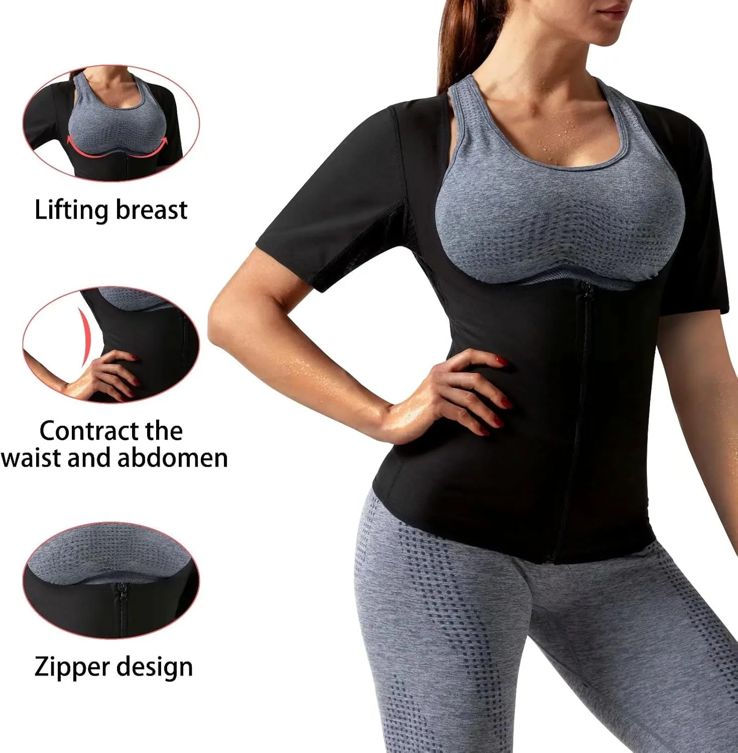 Sauna Shirt for Women Weight Loss Sauna Suit for Women Waist Trainer Sweat Vest Workout Body Shaper Zipper