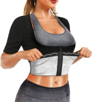 Sauna Shirt for Women Weight Loss Sauna Suit for Women Waist Trainer Sweat Vest Workout Body Shaper Zipper