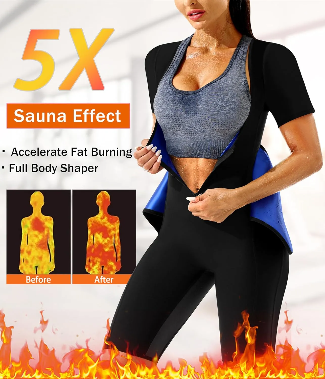 Sauna Suit for Women Sweat Suit Waist Trainer Vest 4 IN 1 Slimming Full Body Sauna Jumpsuit Workout Sauna Suits Women