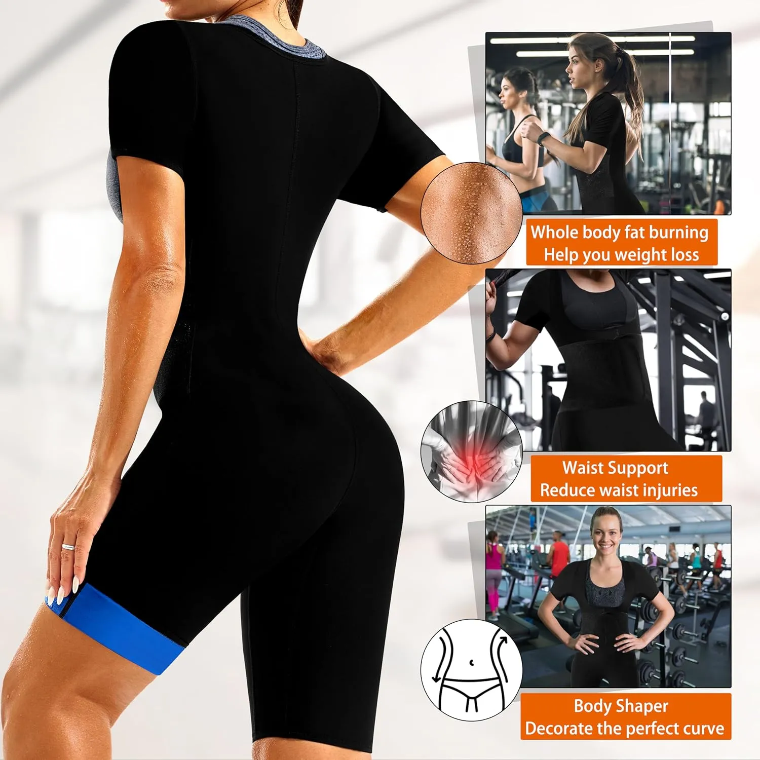 Sauna Suit for Women Sweat Suit Waist Trainer Vest 4 IN 1 Slimming Full Body Sauna Jumpsuit Workout Sauna Suits Women