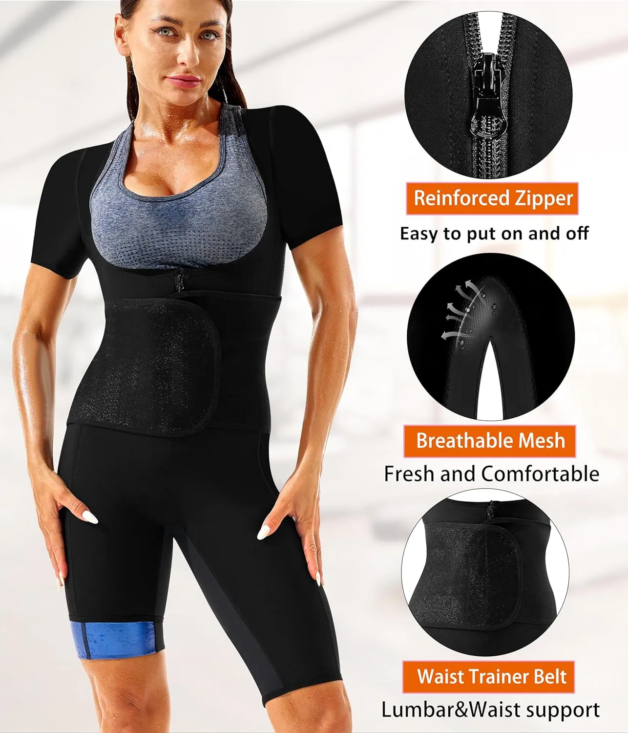 Sauna Suit for Women Sweat Suit Waist Trainer Vest 4 IN 1 Slimming Full Body Sauna Jumpsuit Workout Sauna Suits Women