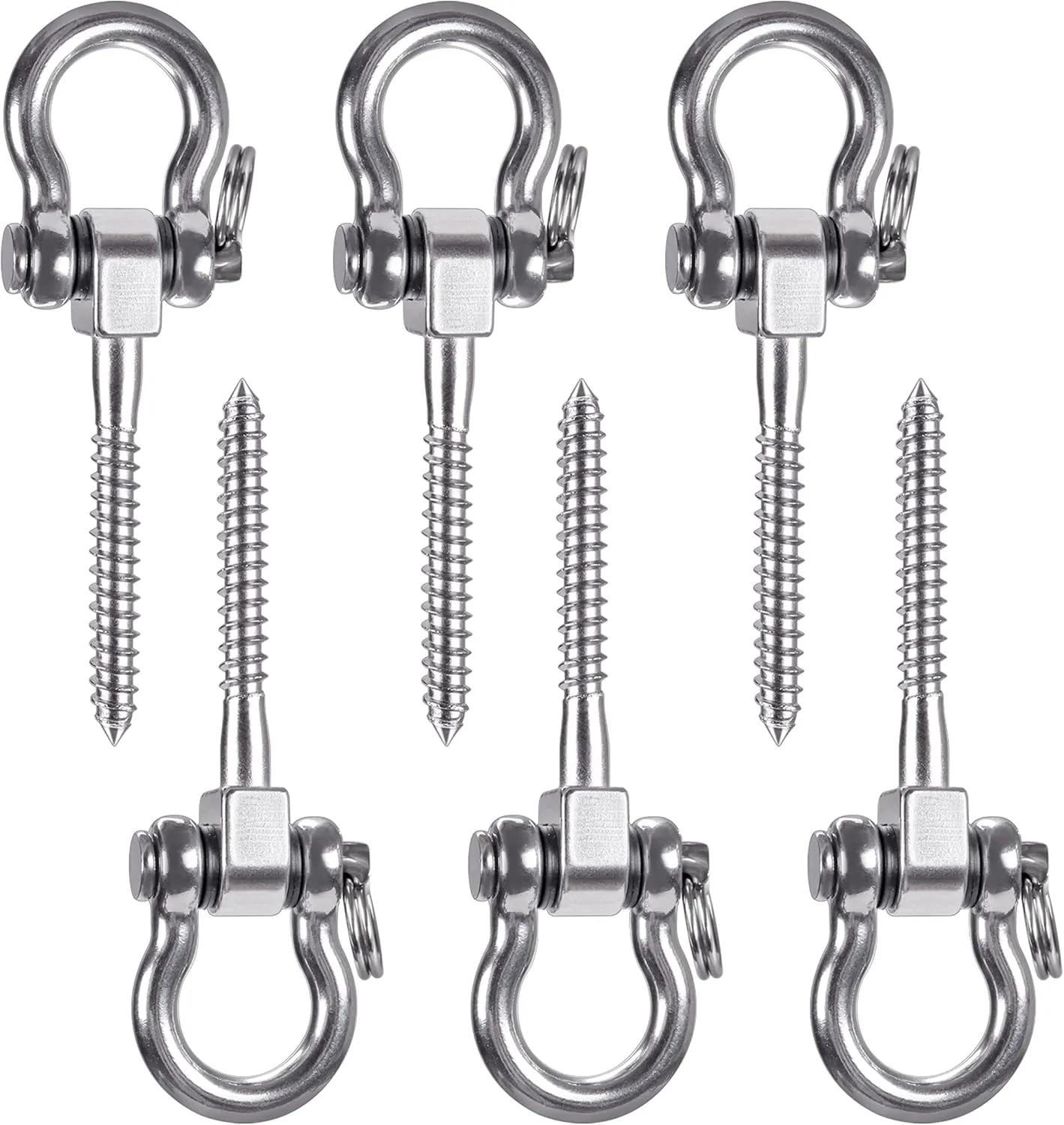 SELEWARE Heavy Duty 180° Swing Hangers, Stainless Steel Eye Screw Bracket, 1800 LB Capacity Playground Yoga Hammock Rope Tire Web Chair Sandbag Punching Bag Porch Swing Sets (6 Pack)