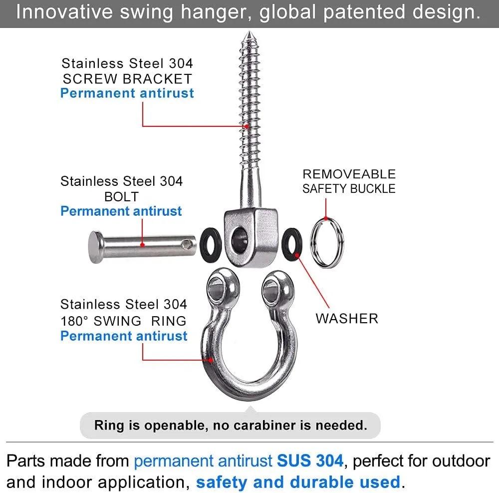 SELEWARE Heavy Duty 180° Swing Hangers, Stainless Steel Eye Screw Bracket, 1800 LB Capacity Playground Yoga Hammock Rope Tire Web Chair Sandbag Punching Bag Porch Swing Sets (6 Pack)