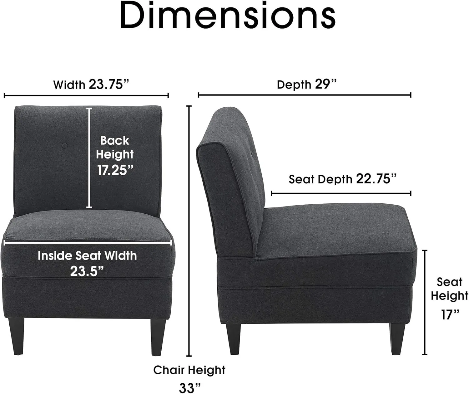 Serta Copenhagen Slipper Chair, Accent, Charcoal