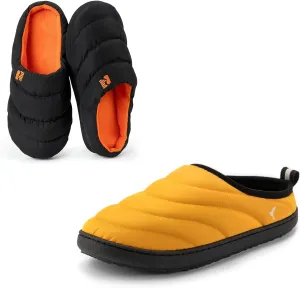 Set of 2 Pairs - Men's Size11-12, Campground Memory Foam Down Slipper (Oriole) Trail-Therm Quilted Memory Foam Indoor Oudoor Camp Slipper(Yellow)