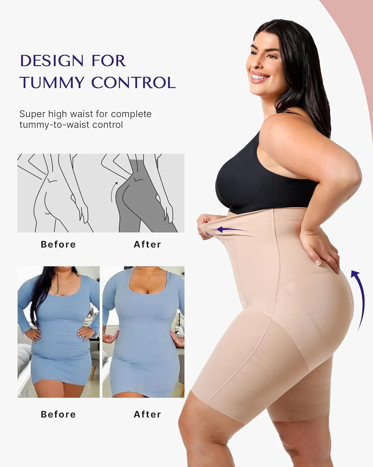 SHAPELLX Shapewear Tummy Control for Women High Waist Slimmer Body Shaper Waist Trainer Butt Lifter Bodysuit Faja Shorts