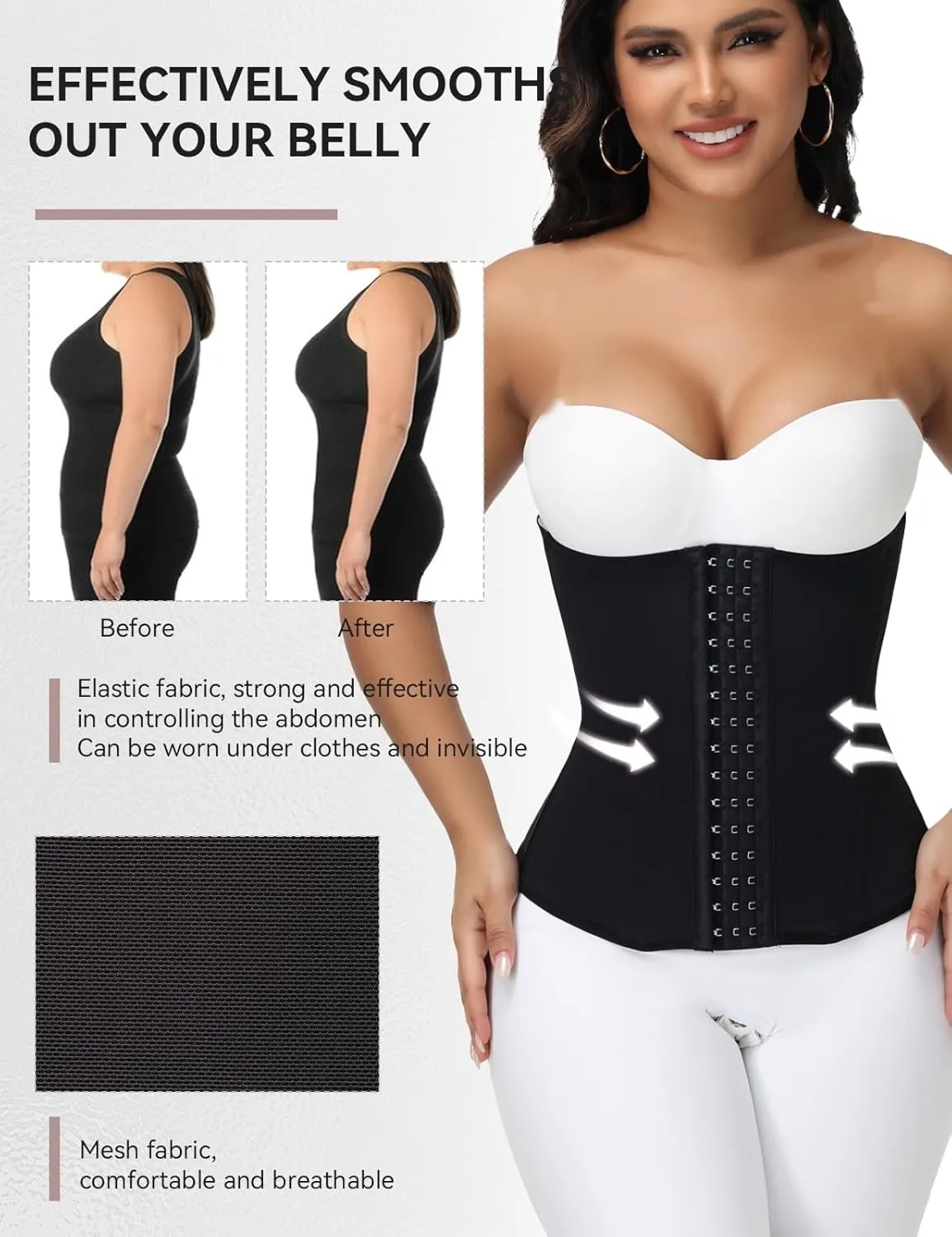 SHAPSHE Waist Trainer for Women Corset Shapewear Tummy Control Body Shaper Cincher postpartum girdle with Mesh Hooks