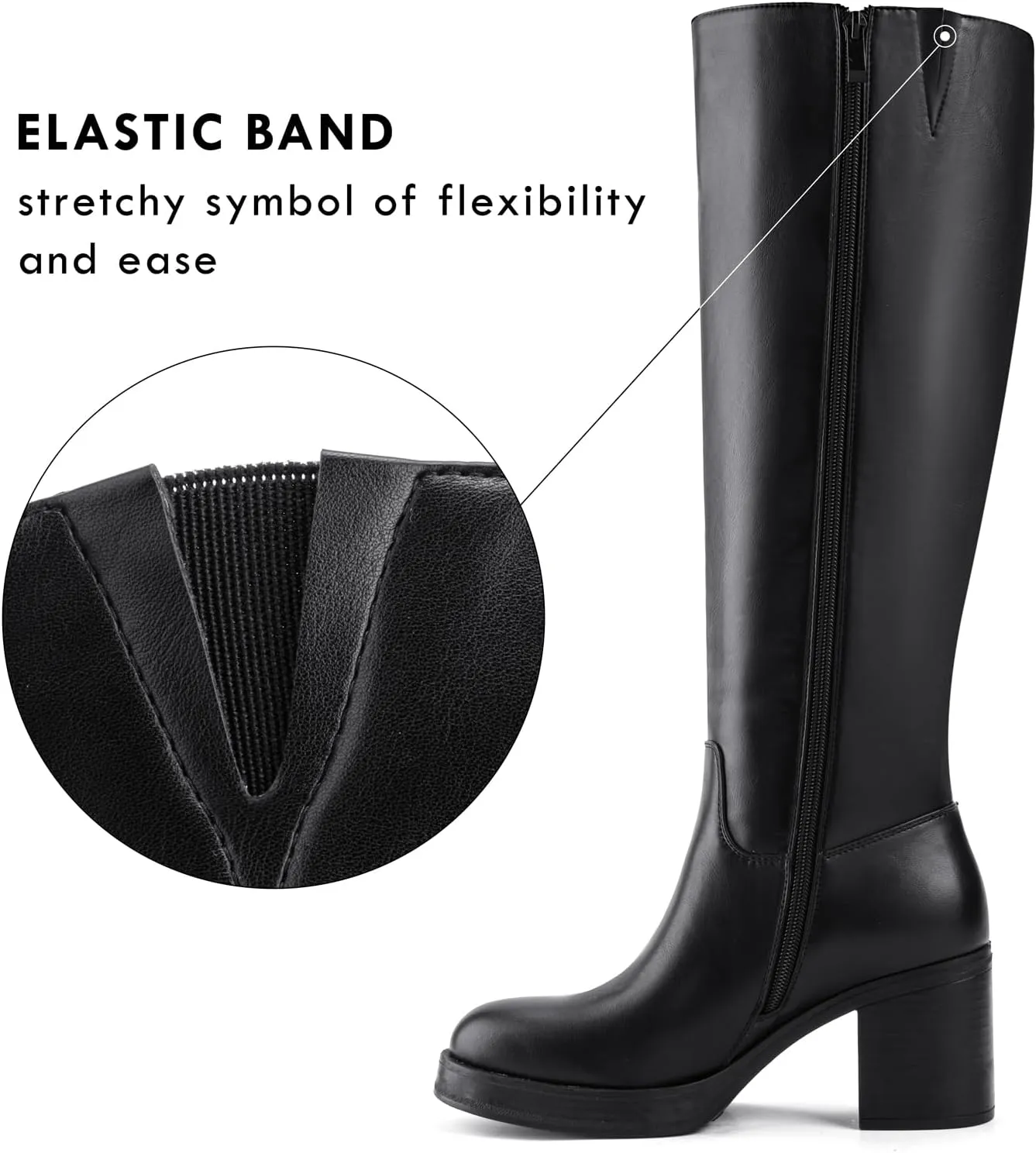 Shoe'N Tale Platform Knee High Boots for Women Block Chunky Heel Round Toe Side Zipper Tall Boots