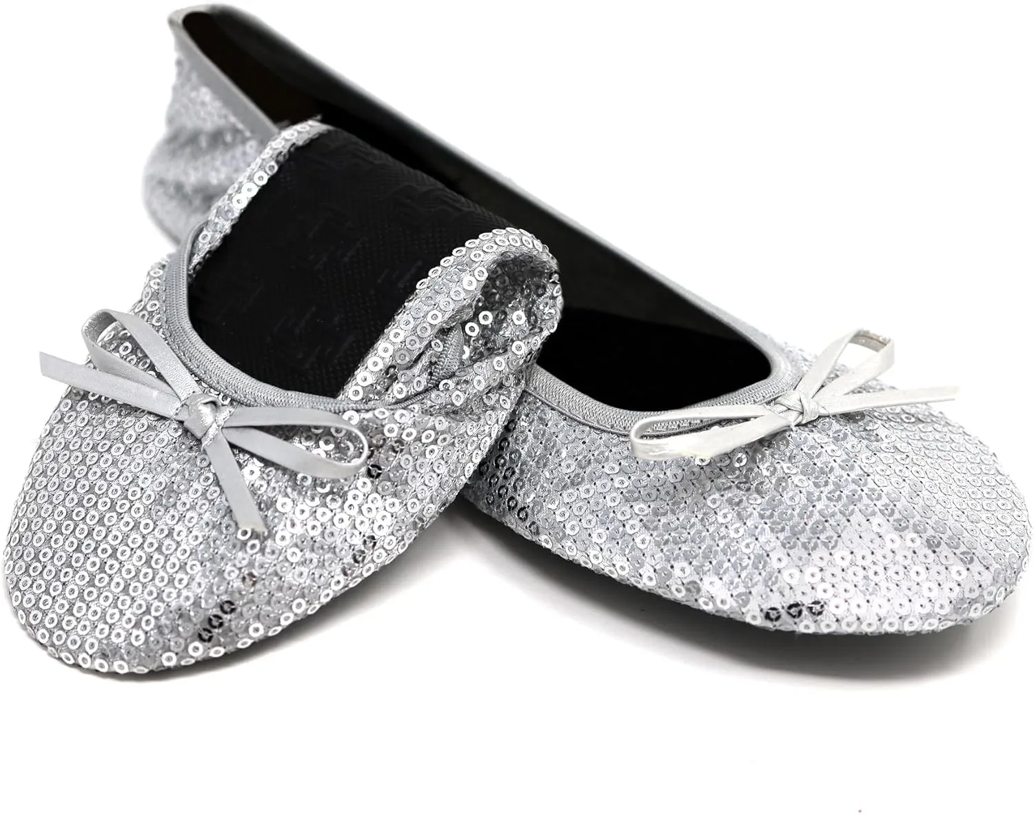 Silky Toes Women's Foldable Sequin Shoes Dressy Ballet Flats Roll Up Slipper Shoe with Matching Carrying Pouch