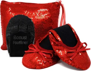 Silky Toes Women's Foldable Sequin Shoes Dressy Ballet Flats Roll Up Slipper Shoe with Matching Carrying Pouch