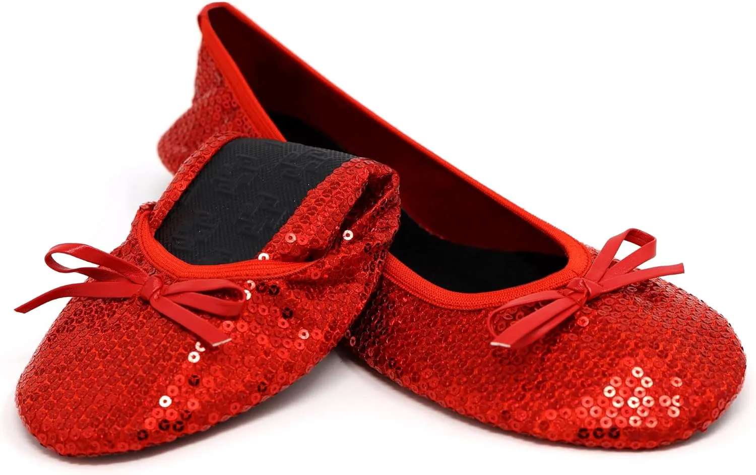 Silky Toes Women's Foldable Sequin Shoes Dressy Ballet Flats Roll Up Slipper Shoe with Matching Carrying Pouch