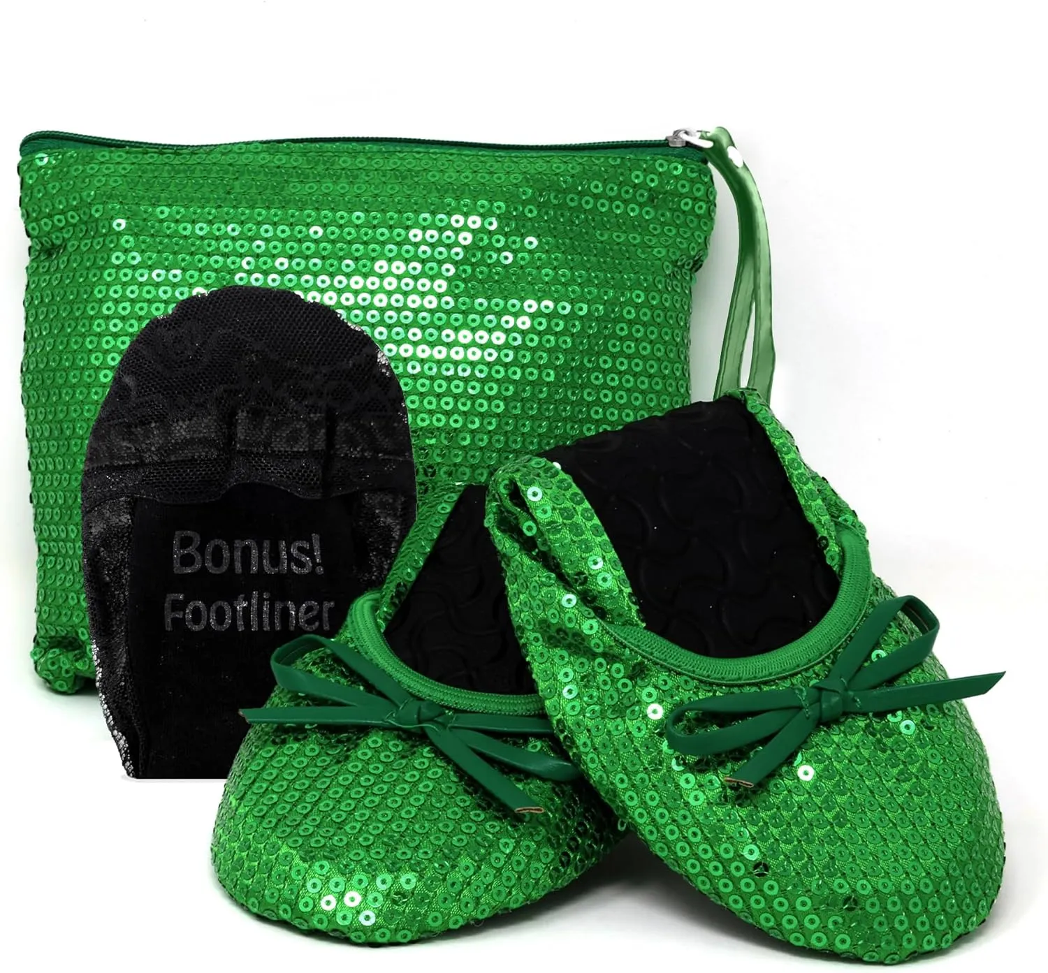 Silky Toes Women's Foldable Sequin Shoes Dressy Ballet Flats Roll Up Slipper Shoe with Matching Carrying Pouch