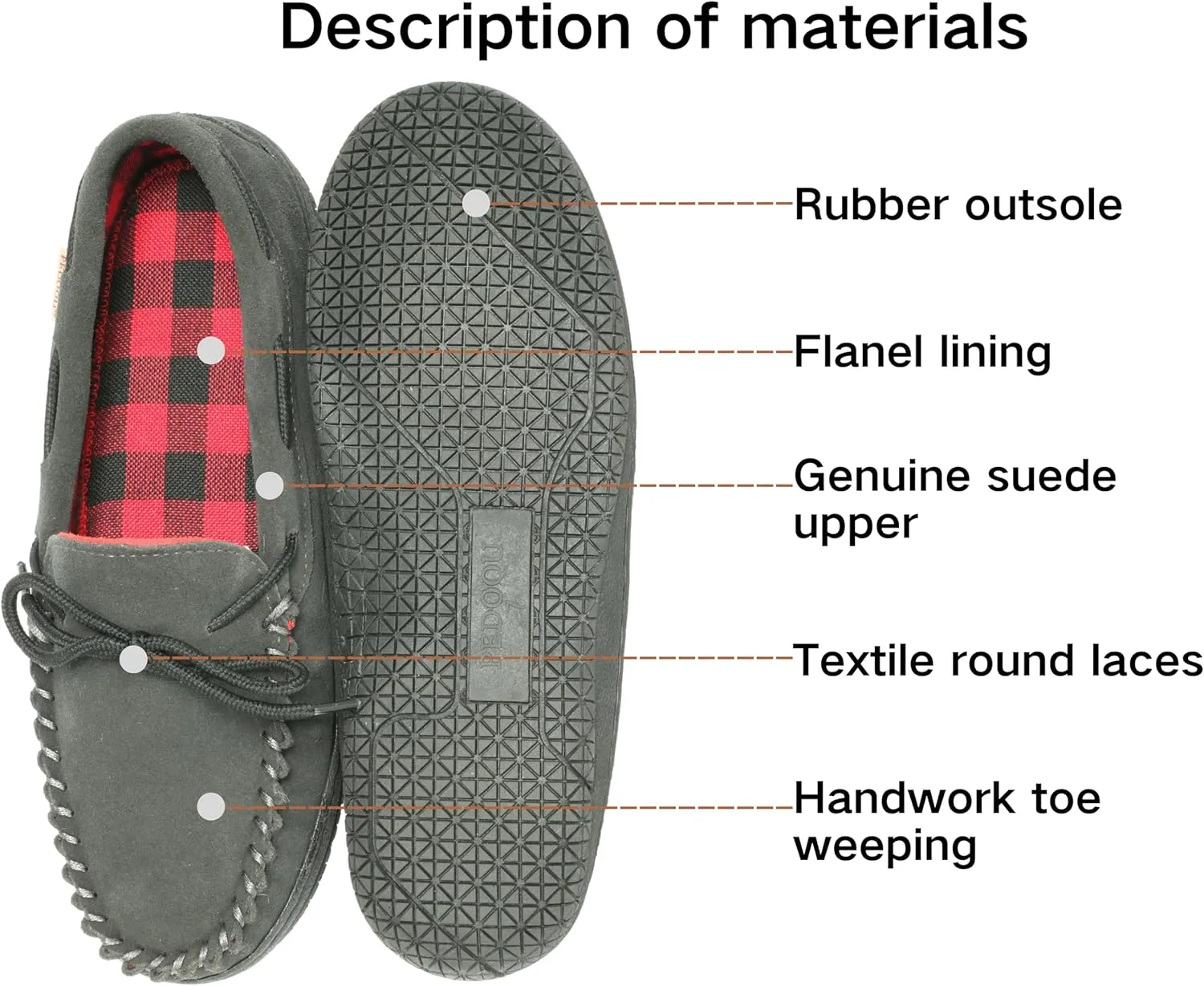 Slippers for Men’s House Shoes Moccasin with Genuine suede Upper Flanel Lining Comfortable Memory Foam Rubber Soles Indoor Outdoor