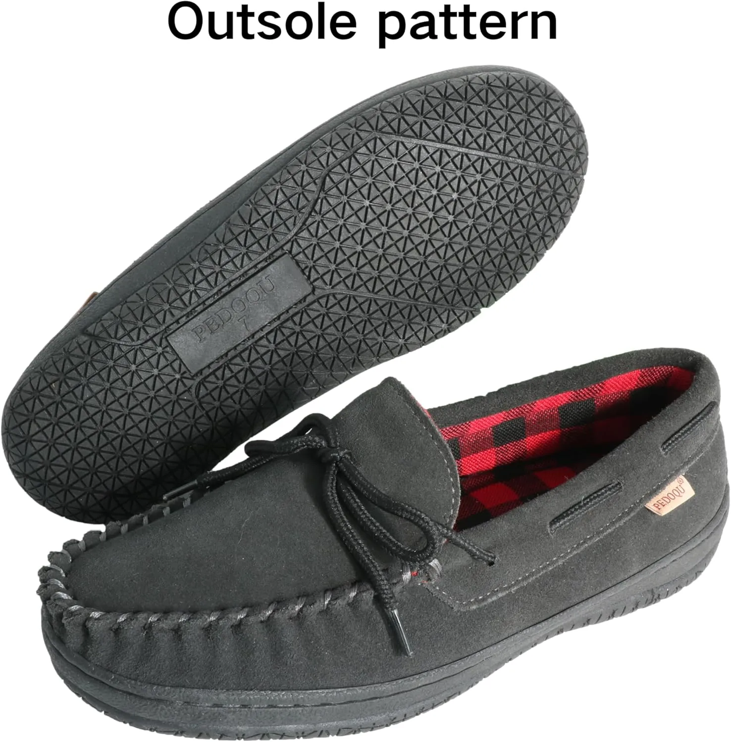 Slippers for Men’s House Shoes Moccasin with Genuine suede Upper Flanel Lining Comfortable Memory Foam Rubber Soles Indoor Outdoor