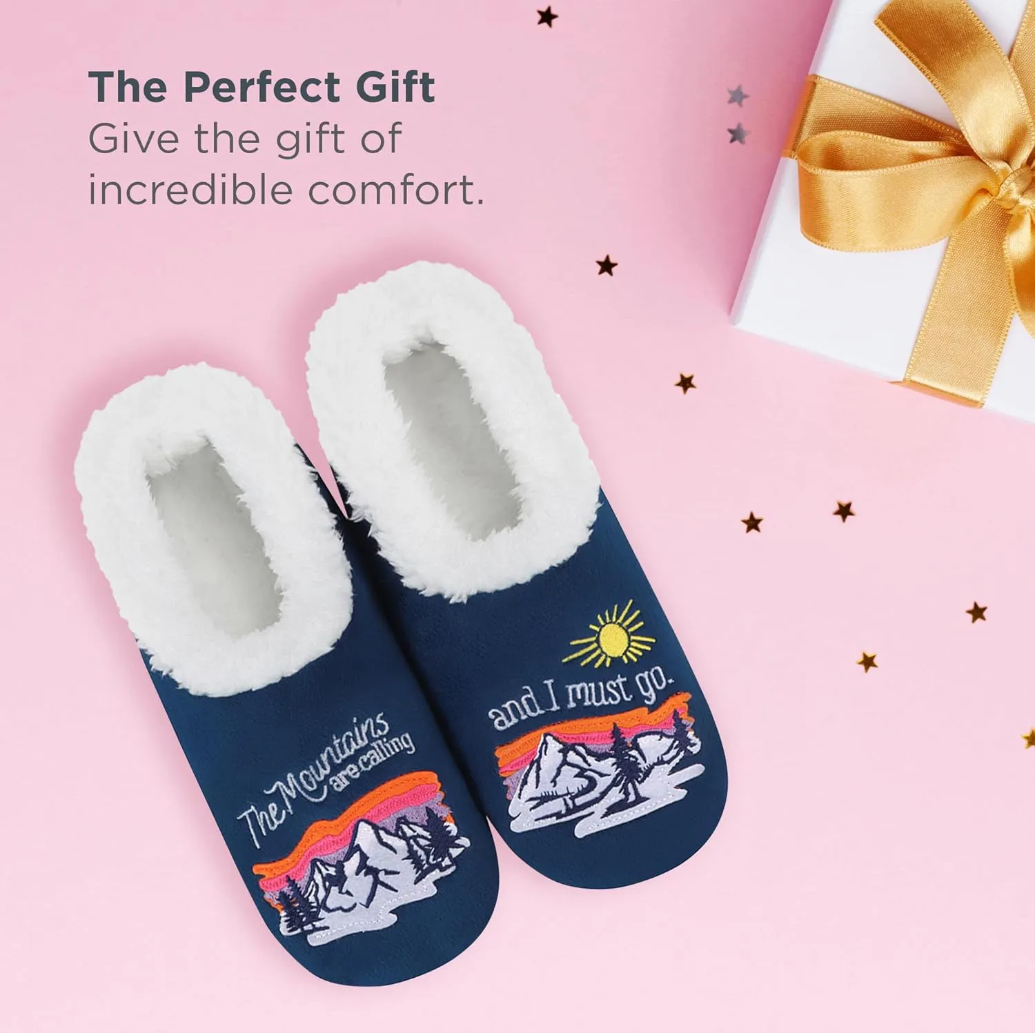 Snoozies Pairable Slipper Socks - Funny House Slippers for Women, Non-Slip Fuzzy Slipper Socks - Happy Camper