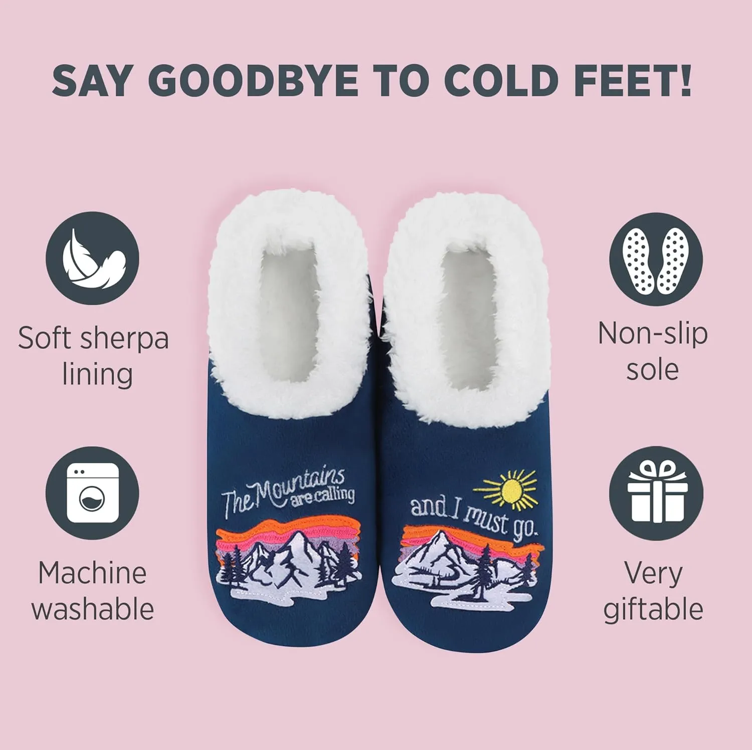 Snoozies Pairable Slipper Socks - Funny House Slippers for Women, Non-Slip Fuzzy Slipper Socks - Happy Camper