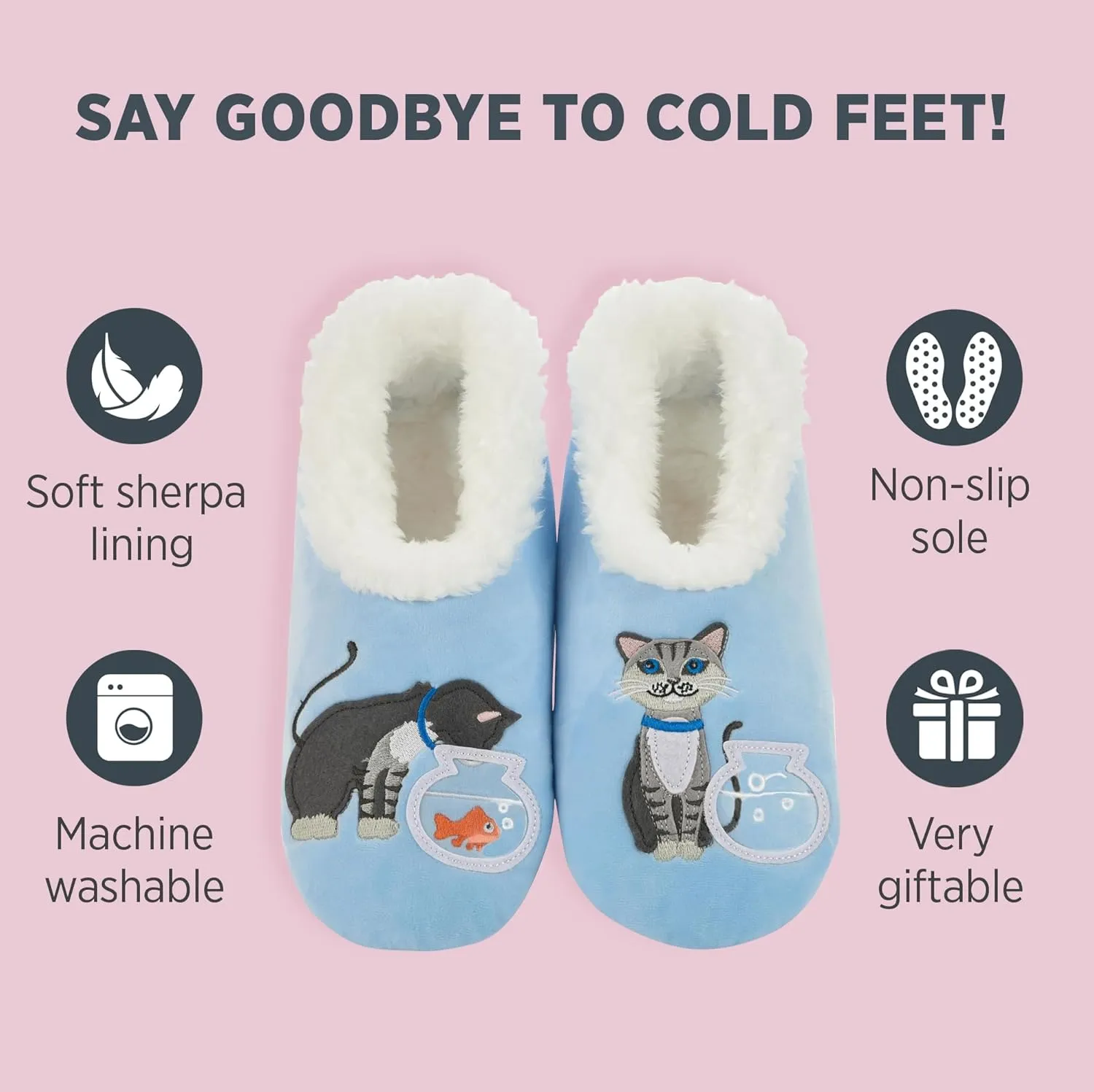 Snoozies Pairable Slipper Socks - Non-Slip Fuzzy Cat Slippers for Women