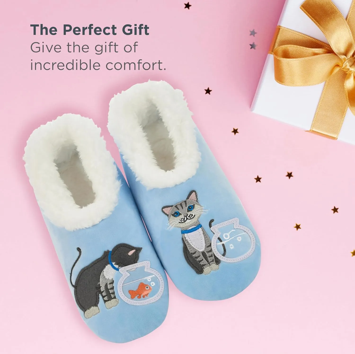 Snoozies Pairable Slipper Socks - Non-Slip Fuzzy Cat Slippers for Women