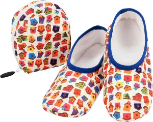 Snoozies Skinnies Packable and Foldable Travel Slippers for Women with Zipper Pouch, Soft Sherpa-Lined Slipper Socks Non-Skid