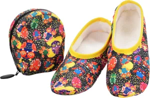 Snoozies Skinnies Packable and Foldable Travel Slippers for Women with Zipper Pouch, Soft Sherpa-Lined Slipper Socks Non-Skid