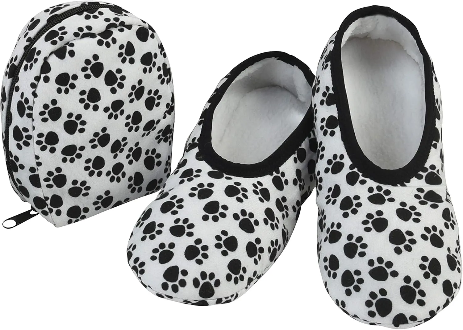 Snoozies Skinnies Packable and Foldable Travel Slippers for Women with Zipper Pouch, Soft Sherpa-Lined Slipper Socks Non-Skid