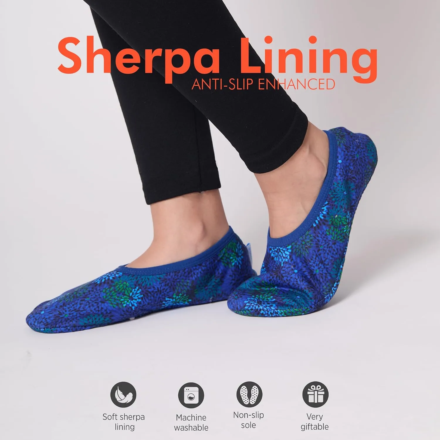 Snoozies Skinnies Slipper Socks Cozy, Foldable Slippers for Women, Non Slip Socks for Travel & Indoors - Bright Daisy