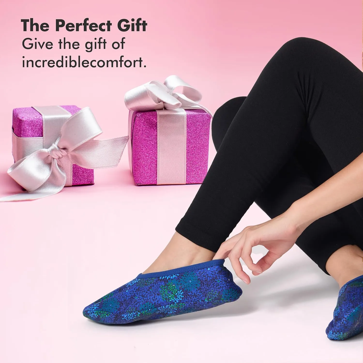 Snoozies Skinnies Slipper Socks Cozy, Foldable Slippers for Women, Non Slip Socks for Travel & Indoors - Bright Daisy