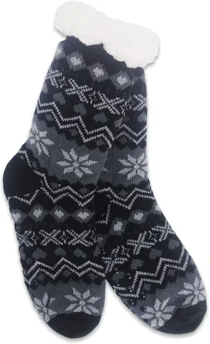 Snowflake Sherpa Thermal Knit Slipper Socks with Non-Slip Grippers