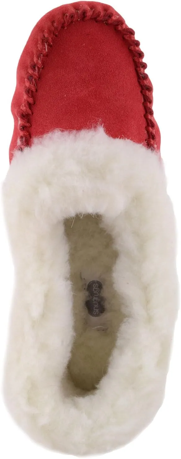 SNUGRUGS Womens Luxury Lambswool Suede Moccasin Slipper with Wool Cuff & Rubber Sole