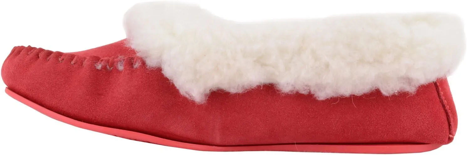 SNUGRUGS Womens Luxury Lambswool Suede Moccasin Slipper with Wool Cuff & Rubber Sole