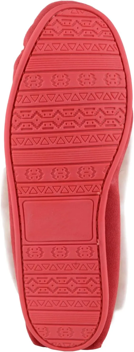 SNUGRUGS Womens Luxury Lambswool Suede Moccasin Slipper with Wool Cuff & Rubber Sole