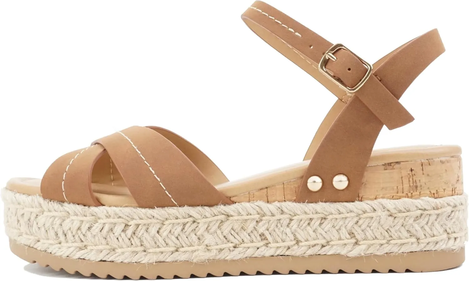 Soda “Abound” ~ Women Round Open Toe Crisscross Band Sandal with Adjustable Ankle Strap