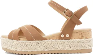 Soda “Abound” ~ Women Round Open Toe Crisscross Band Sandal with Adjustable Ankle Strap