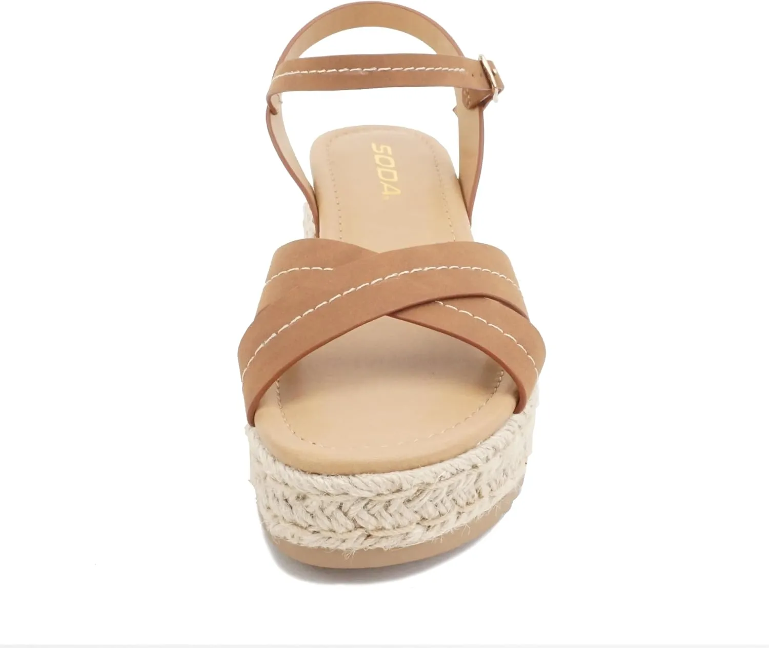 Soda “Abound” ~ Women Round Open Toe Crisscross Band Sandal with Adjustable Ankle Strap