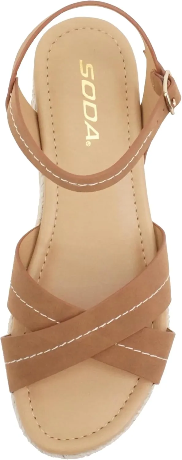 Soda “Abound” ~ Women Round Open Toe Crisscross Band Sandal with Adjustable Ankle Strap