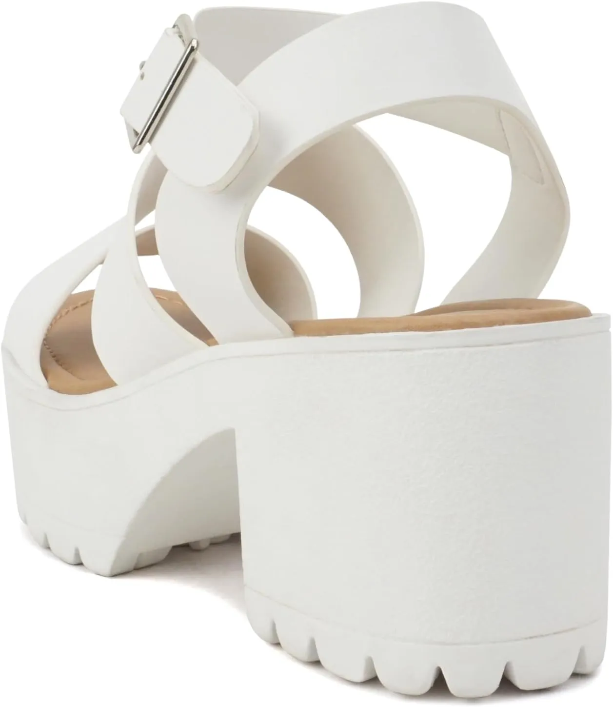 Soda ACCOUNT ~ Women Open Toe Two Bands Lug sole Fashion Block Heel Sandals with Adjustable Ankle Strap