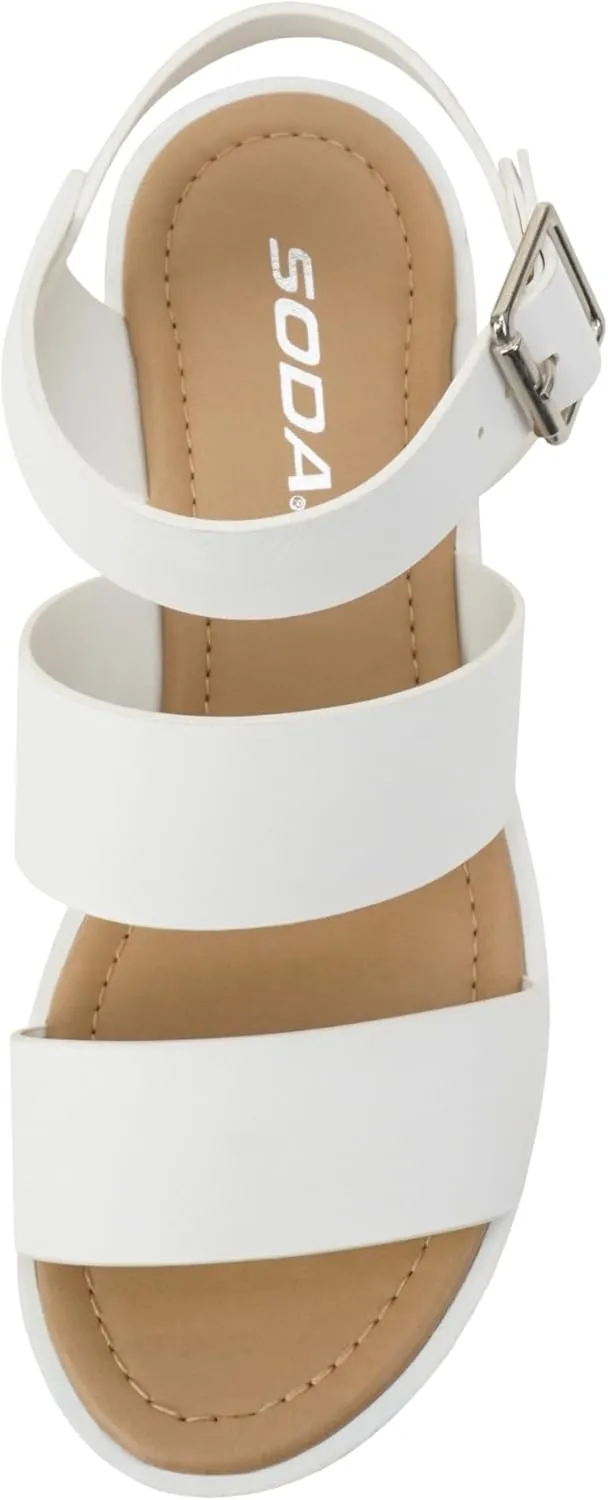 Soda ACCOUNT ~ Women Open Toe Two Bands Lug sole Fashion Block Heel Sandals with Adjustable Ankle Strap