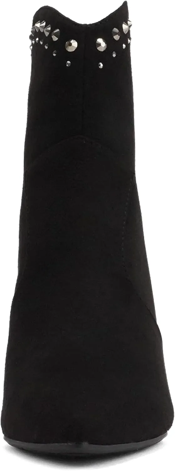 Soda “BANGLE” ~ Women Pointed Toe Stiletto High Heel Rhinestone Western Ankle Boot with Back Zipper
