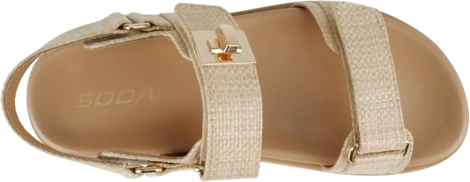 Soda “Cobber” ~ Women Round Toe Double Band Slingback Flat Sandal