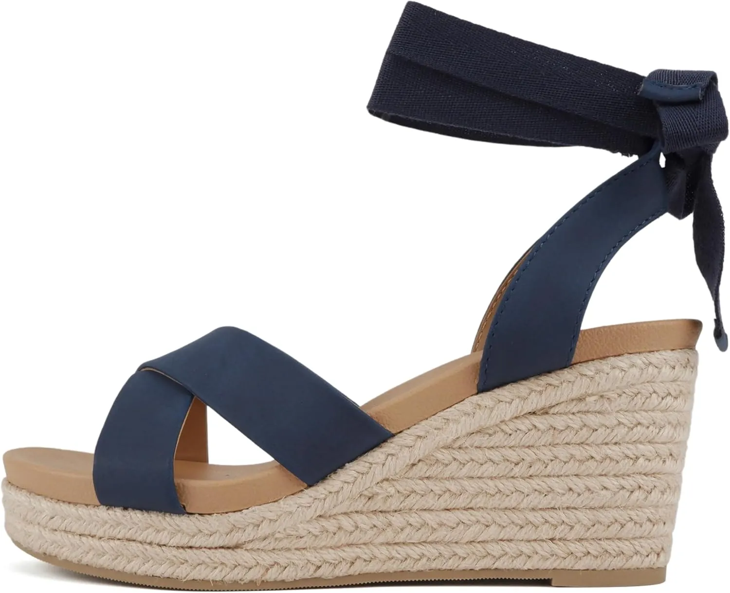 Soda “Donnie” ~ Women Open Round Toe Crisscross Band Low Heel Espadrille Wedge Sandal with Adjustable Ankle Strap
