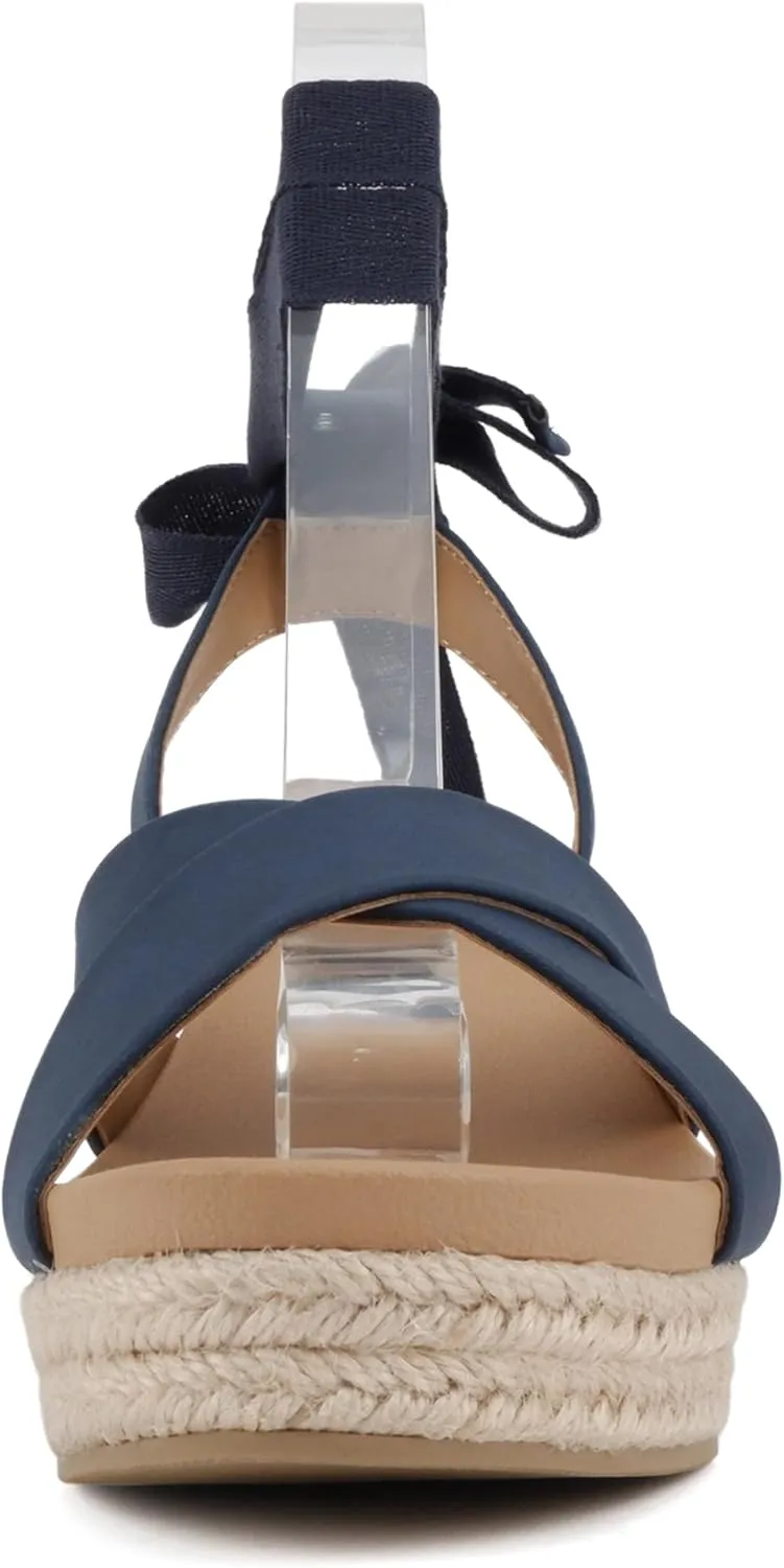 Soda “Donnie” ~ Women Open Round Toe Crisscross Band Low Heel Espadrille Wedge Sandal with Adjustable Ankle Strap
