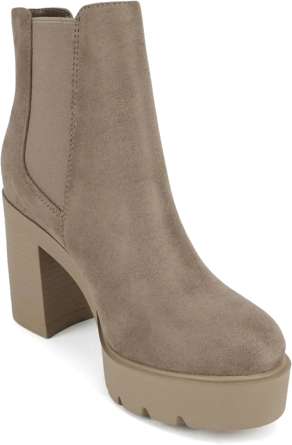 Soda EDITOR ~ Women Lug Sole High Heel Chelsea Fashion Ankle Boot w/Double Elastic Gore