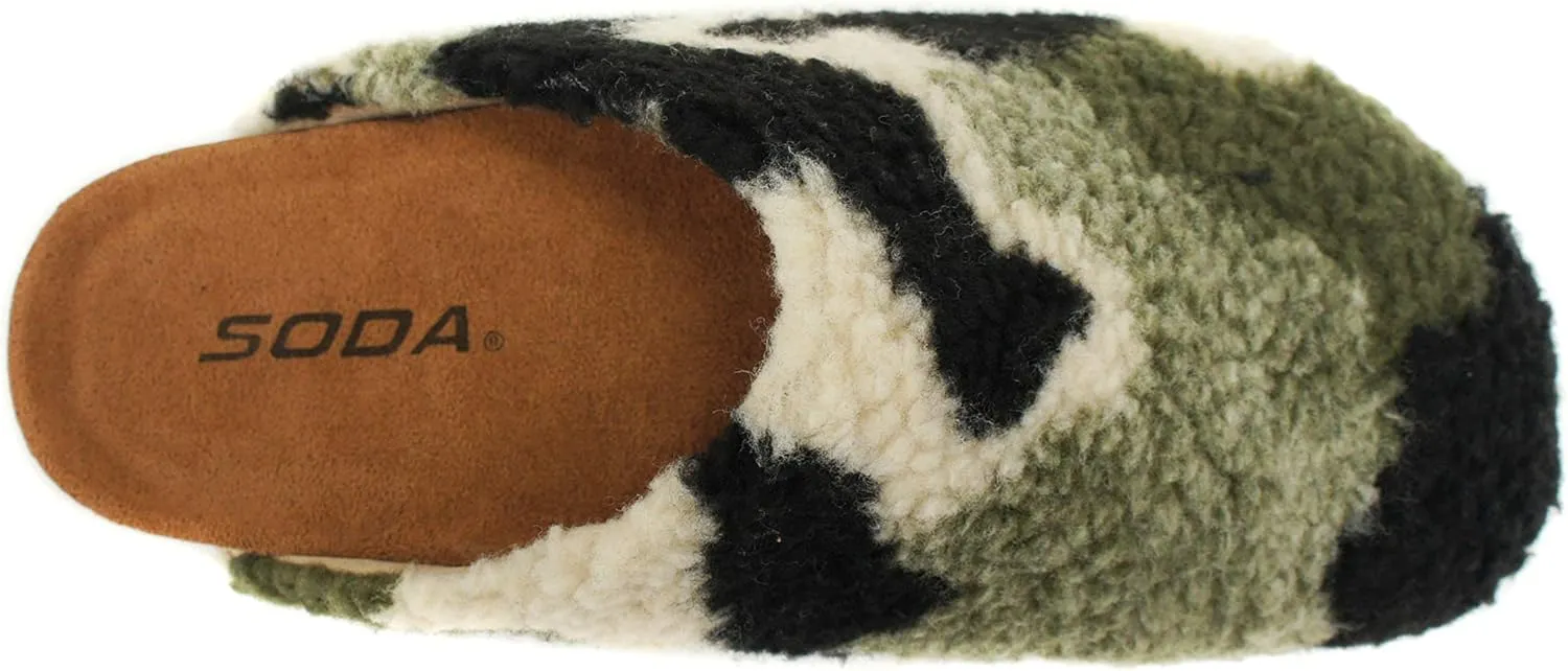 Soda Emotion - Women's Super Soft Faux Fur Fuzzy Fluffy Close Toe Cork Platform Slide Slipper