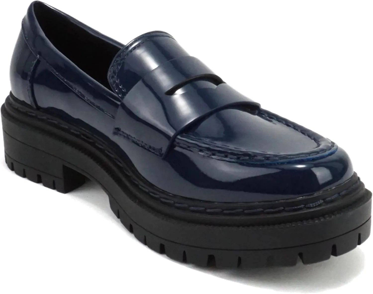 Soda “Eureka” ~ Women Slip On Platform Penny Loafer Lug Sole with Stitched Detail