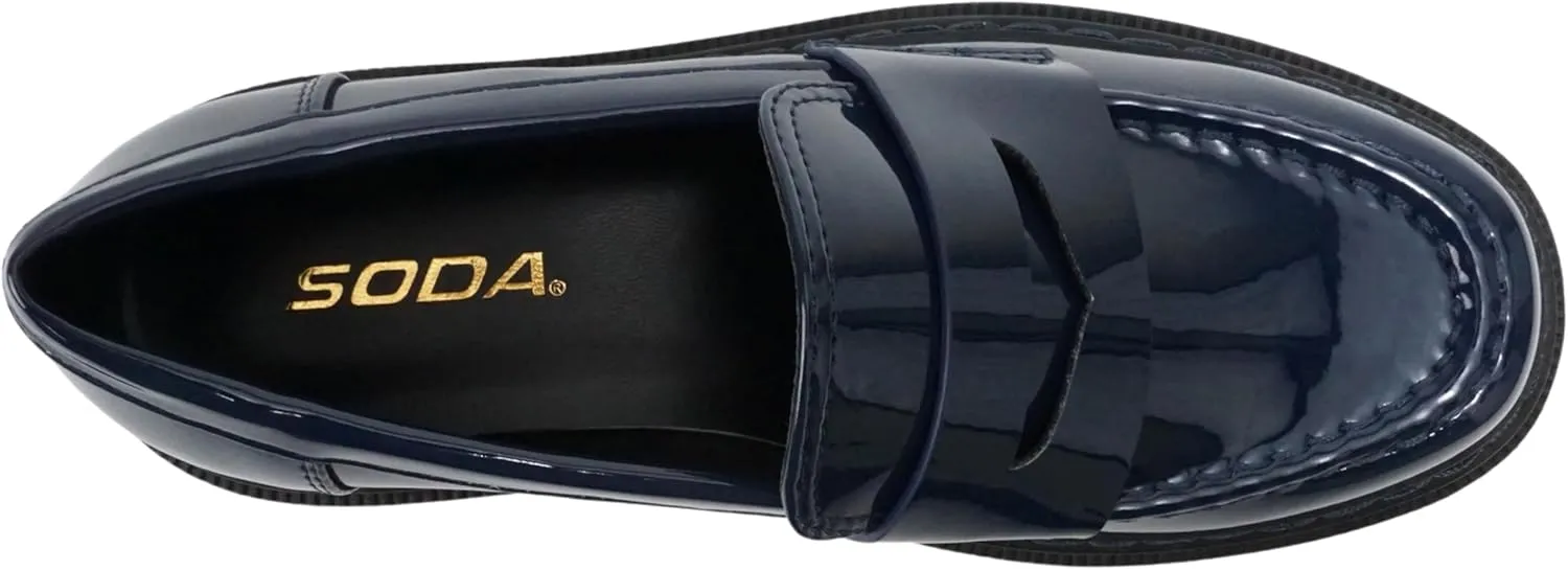 Soda “Eureka” ~ Women Slip On Platform Penny Loafer Lug Sole with Stitched Detail