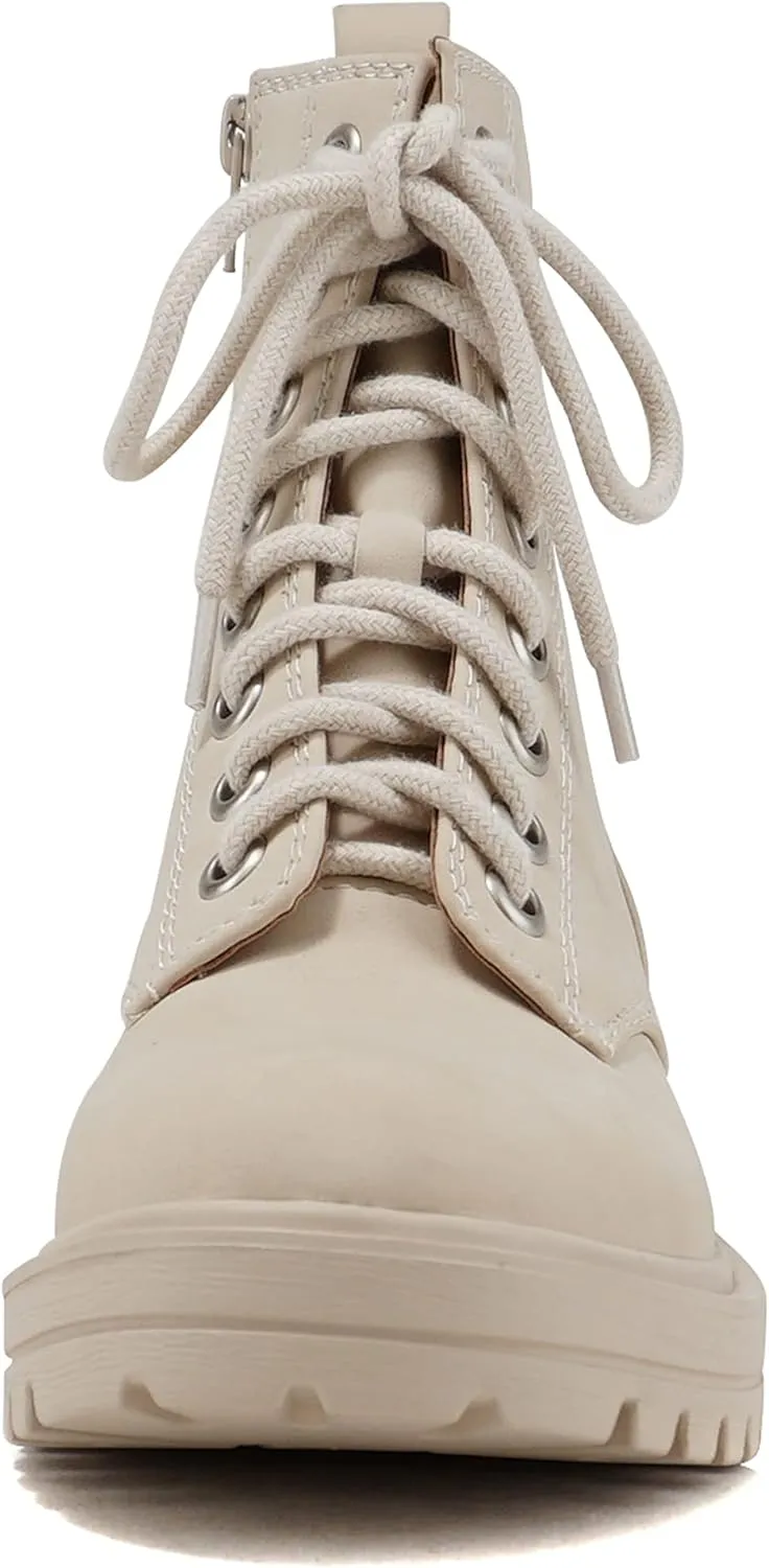 Soda FIRM - Lug Sole Combat Ankle Bootie Lace up w/Side Zipper