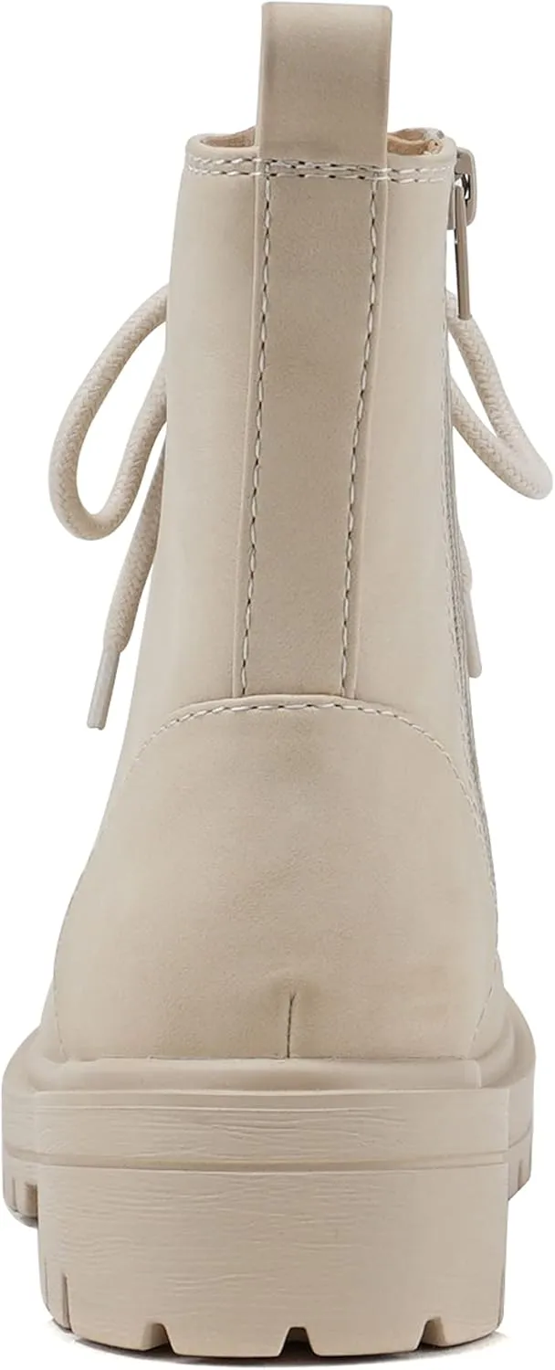 Soda FIRM - Lug Sole Combat Ankle Bootie Lace up w/Side Zipper