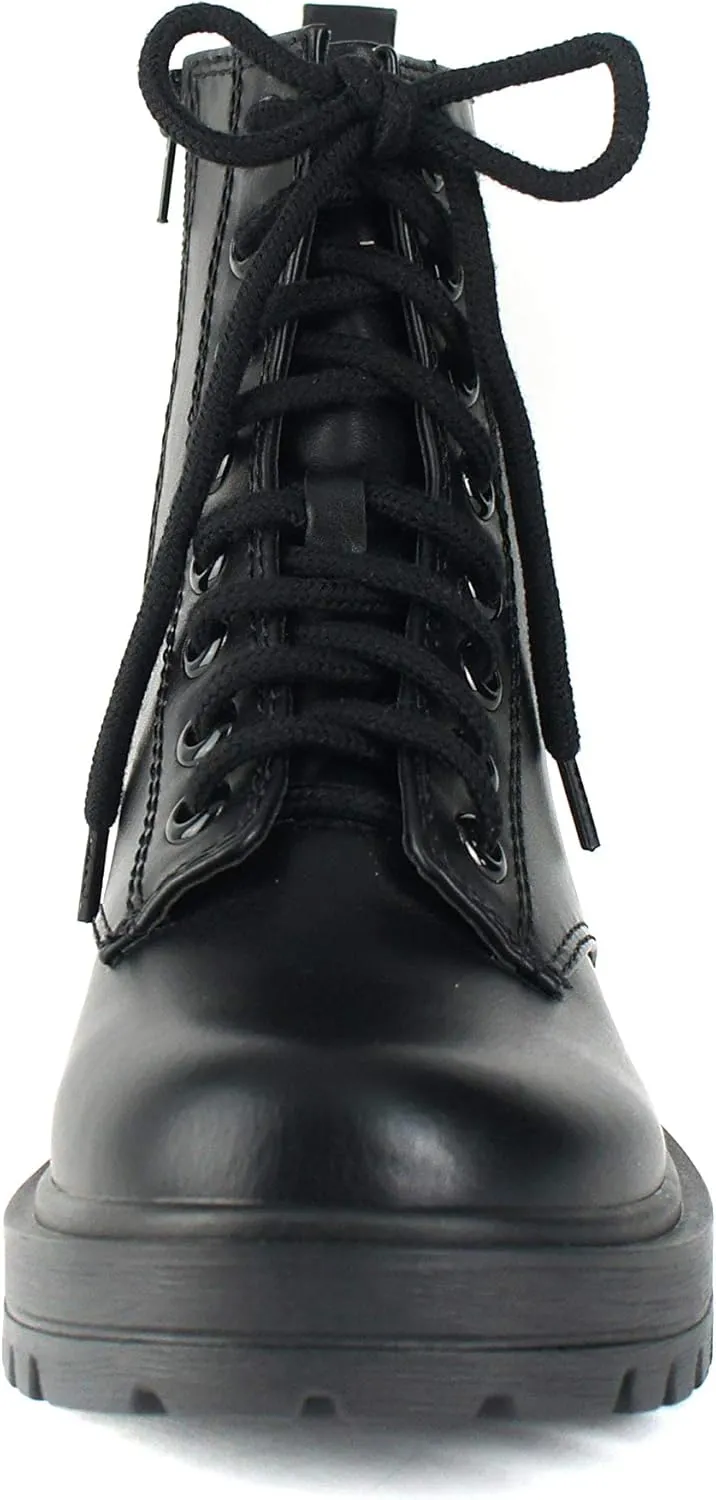 Soda FIRM - Lug Sole Combat Ankle Bootie Lace up w/Side Zipper